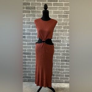 ASOS • Rust • Knit Midi • Leg Slit • Cut Out Ring Dress • Womens Size 14